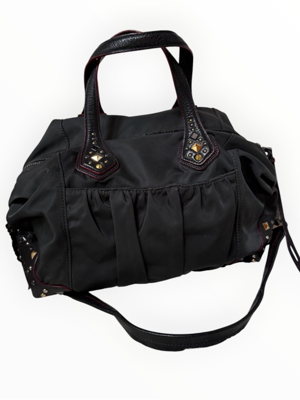 MZ Wallace Vintage Bedford Nylon Studded Satchel Crossbody Bag - Black